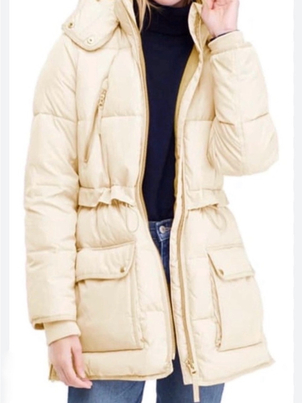 J. Crew Cream Quilted Puffer Parka with Hood